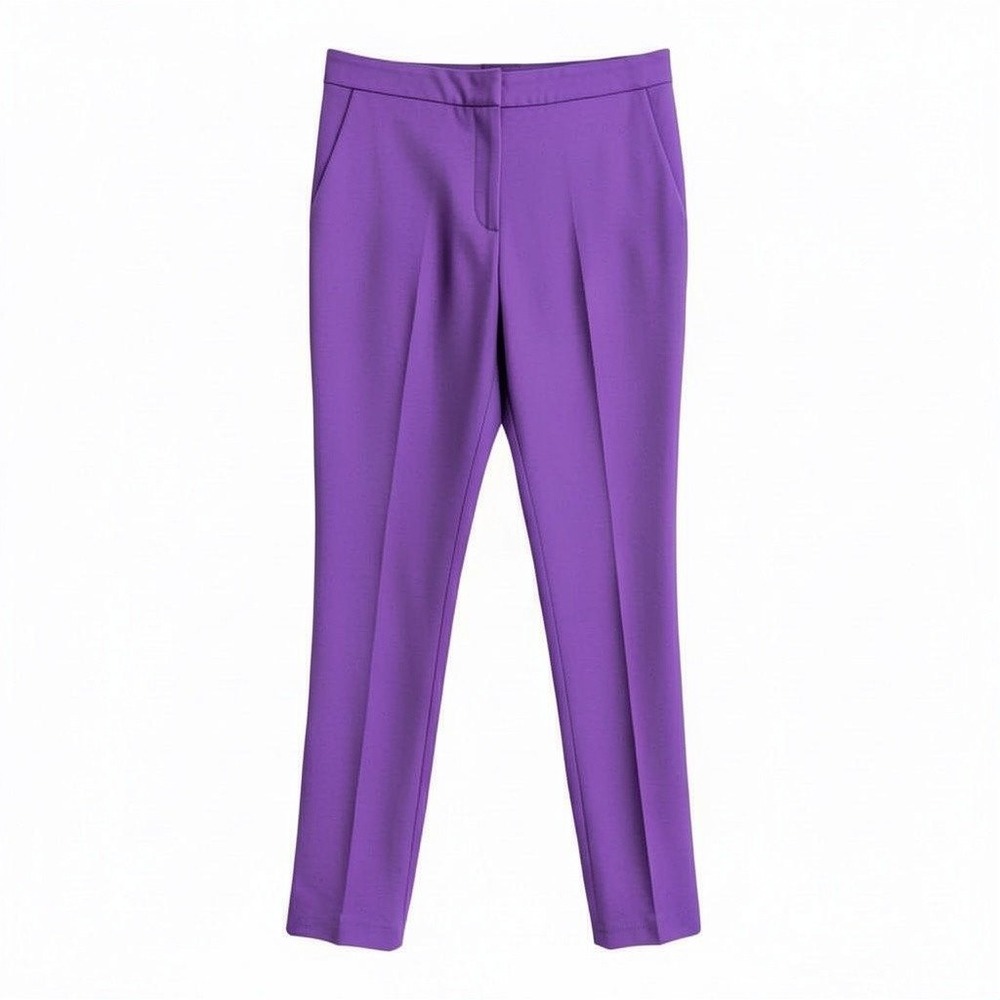 Miu Miu Purple Virgin Wool Straight Leg Trousers Side Zip Made in‎ Italy Size 44